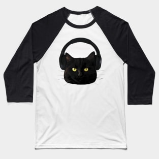 Cat with Headphones Baseball T-Shirt